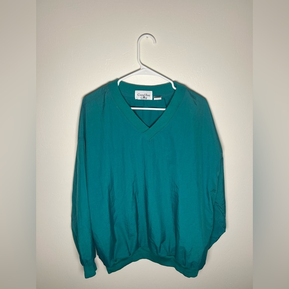 Coral Bay Other - Vintage 90s Coral Bay Golf Teal Nylon V-Neck Pullover Windbreaker Size Large